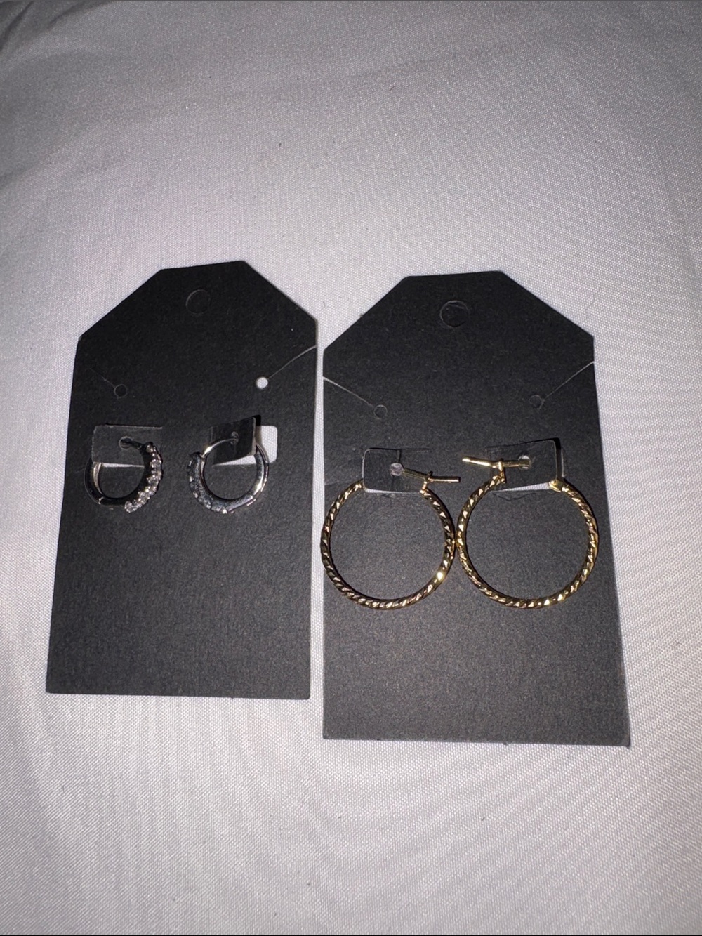 Mixed Metal Hoop Earring Set — Gold Twisted Hoops & Silver Crystal Huggies